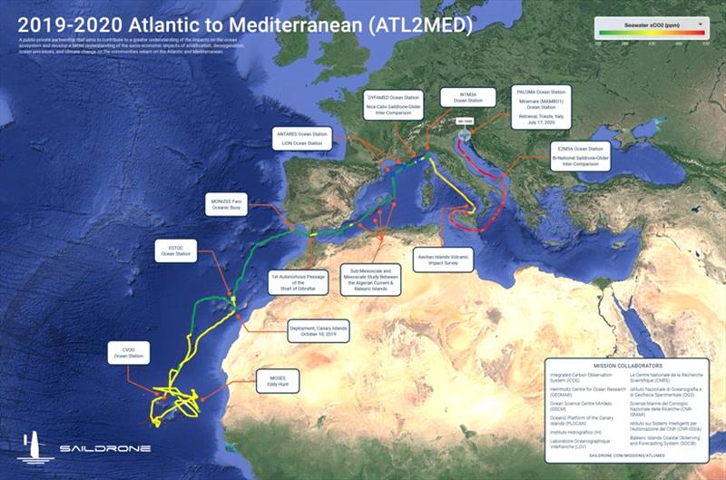 Map of 2019-2020 ATL2MED mission highlights and overview of the carbon data photo copyright Saildrone taken at 