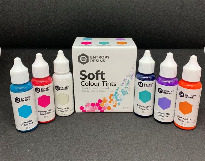 Entropy Resins soft colour tints box and bottles photo copyright Entropy Resins taken at 