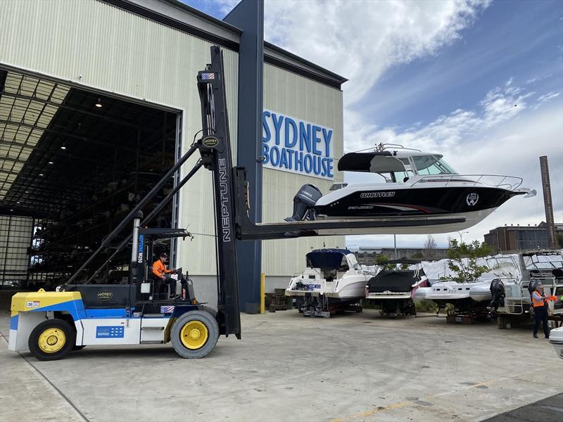 The first of many sold Whittley's being put into the dry stack storage at the Sydney Boathouse photo copyright Alan Whittley taken at 