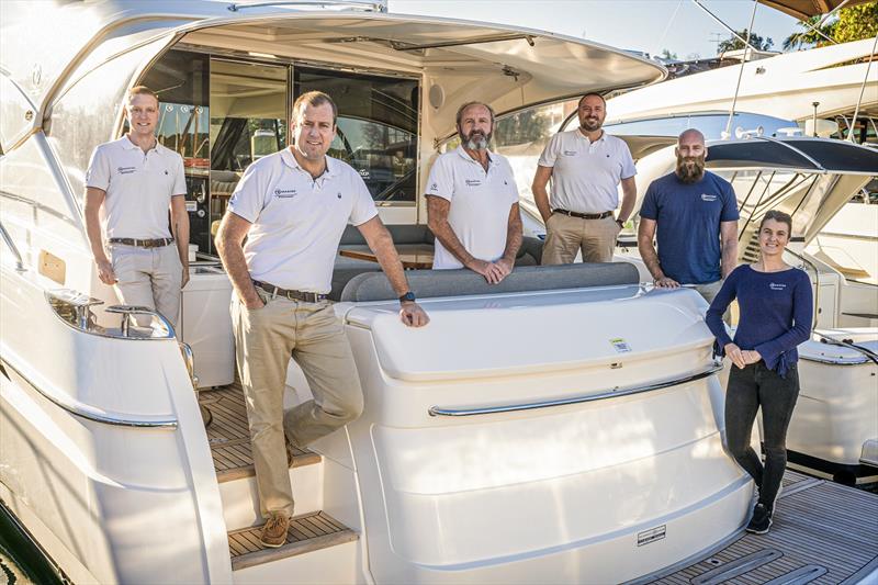 R Marine Pittwater team  – Josh Nash (Sales & Service Advisor), Scott Dillon (Dealer Principal), Lee Dillon (Administration), Kane Whitehead (Sales & Service Advisor), Matt Dillon (Service & Warranty Manager) & Jacqui Rawson (Events & Marketing Manager) - photo © Nuance Photography