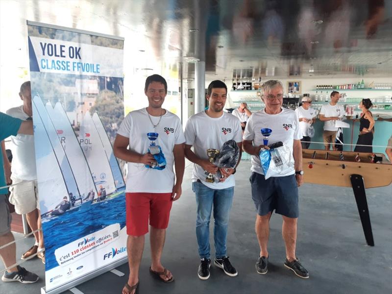 L-R: Julien Dejugnat, Timothée Petetin and Pascal Tetard - 2020 Mediterranean OK Dinghy Championship - photo © Société Nautique de Bandol