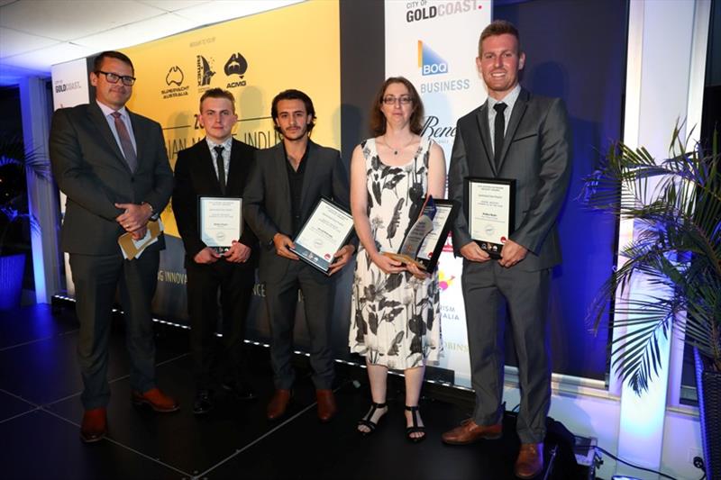 Simon Hislop, TAFE QLD (Apprentice Award Sponsor). Queensland State Finalists: Bailey Sivyer, Riviera; Jarrod Nobrega, Marine Airflow International; Jasmine Willoughby and Robbie Beale, Aus Ships Group photo copyright Salty Dingo taken at 