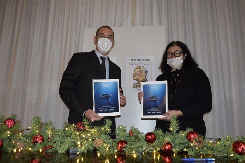Barbara Amerio presenting a “gift for the future” to Volvo Penta's Andrea Piccione photo copyright Luca Simoncelli taken at 