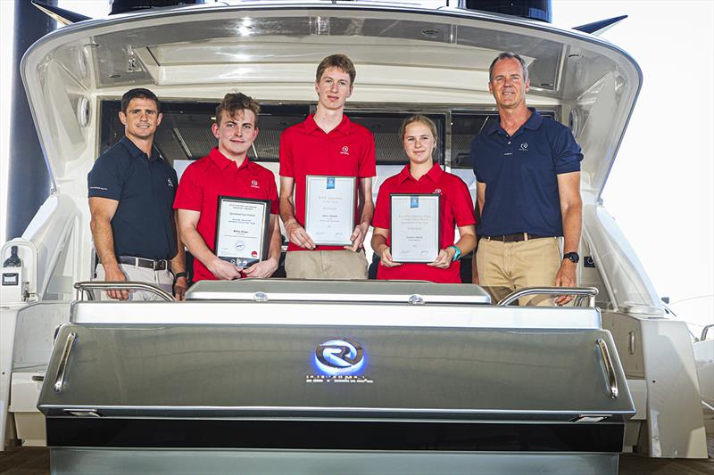 Riviera's Apprentice of the Year winners (from left at front) Joel Neucom, Jake Smith, Joe Moxey, Zac Tagget and Miguel Drescher-Paler are presented their awards by Rodney Longhurst (back left) and Adam Houlahan (back right) - photo © Richard Gosling