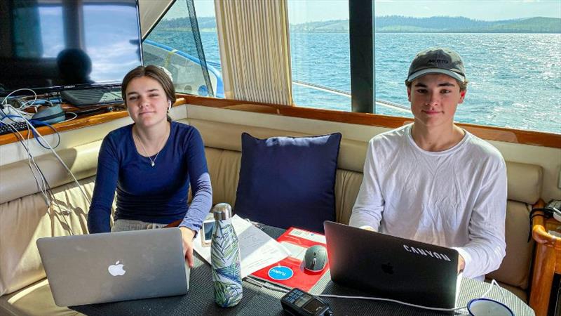 Home schooling for Olive and Howard Tapping isn't so bad aboard their Riviera - photo © Riviera Australia