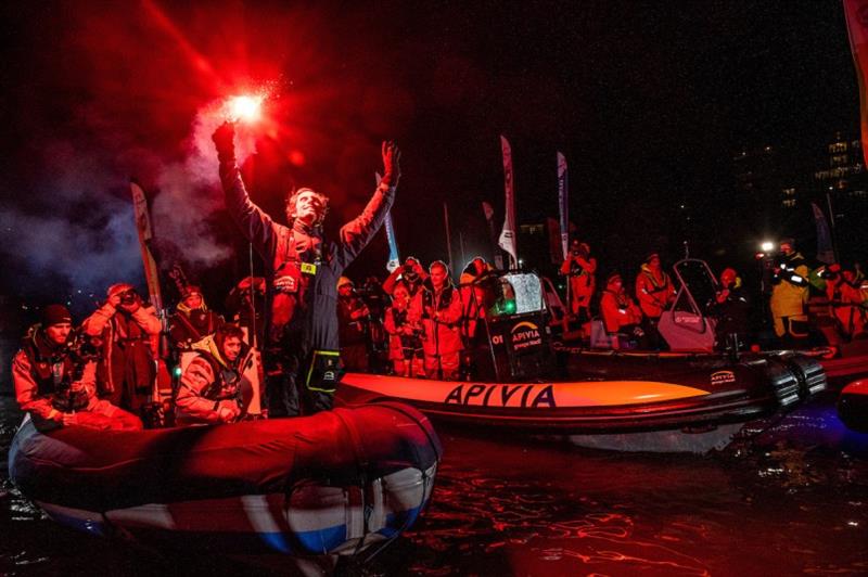 Apivia, skipper Charlie Dalin (FRA), is pictured during finish of the Vendee Globe sailing race, on January 27, 2021. - photo © Bernard Le Bars