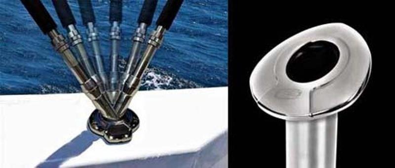 The new Streamline Pro rotating rod holder (left) and the Streamline Edge fixed rod holder (right) are attractively designed with no visible mounting screws photo copyright Exploding Fish taken at 