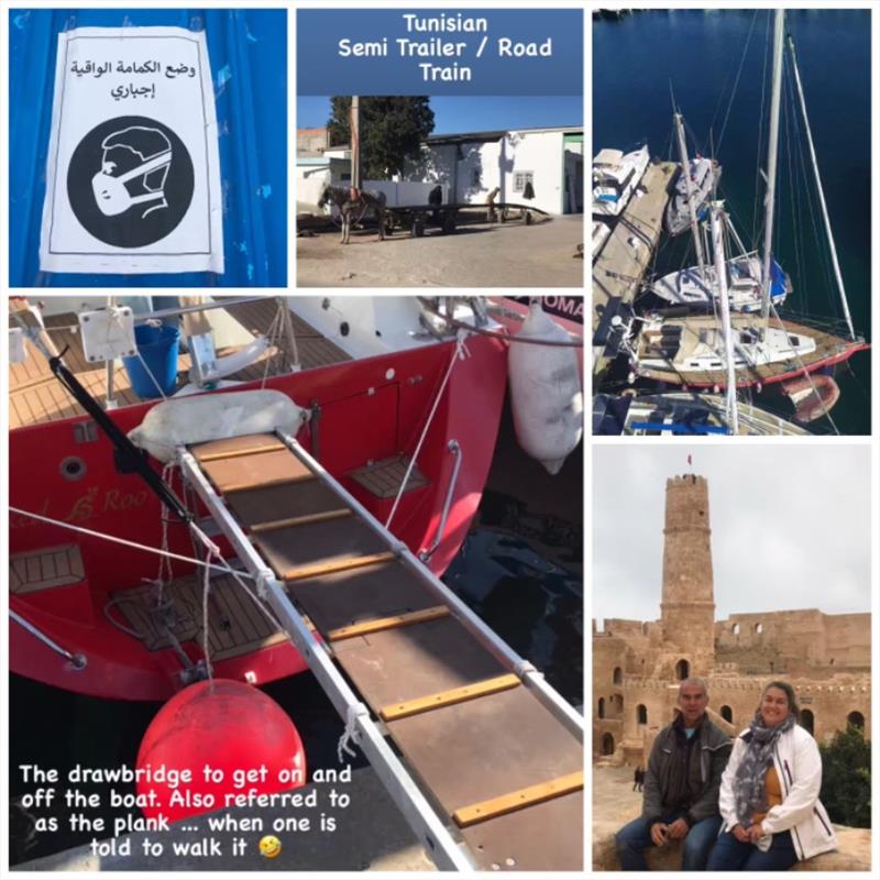 Arabic for “Mask”. Red Roo in her winter berth, picture taken by our neighbours from the top of their mast. The “plank” to get on and off the boat. Monastir Rabat. - photo © SV Red Roo