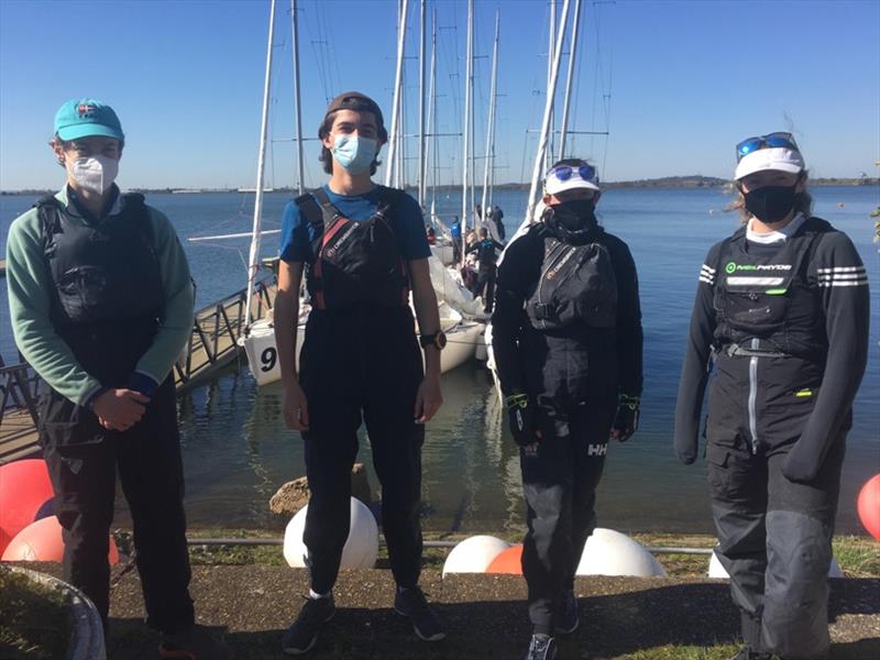 The top placed BKA team (left to right) comprised Paris Thomas (24, Bow), George Potter (19, Main Trim), Ellie Driver (19, Helm), Madelaine Kirk (20, Jib Trim/Mid Bow) - President's Cup - photo © British Keelboat Academy / RYA