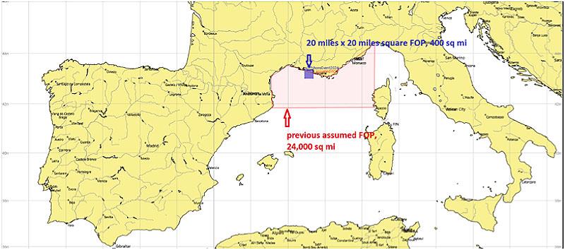 The image above shows a square, 20 nautical miles on each side, on a chart of the Mediterranean, for reference photo copyright Photo supplied taken at 