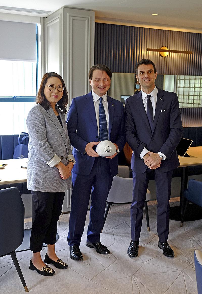 (L to R) Director of Hospitality Marketing & Membership of Auberge Hospitality Charlotte Ho, Consul General of Italy Mr Clemente Contestabile, Ferretti Group Asia-Pacific's Sales & Marketing Director Mr Fabiomassimo Discoli at Ferretti x LYC Media event photo copyright Lantau Yacht Club taken at Lantau Yacht Club