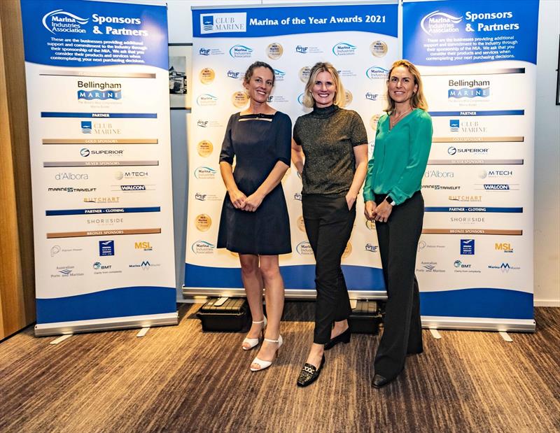 Suzanne Davies MIA CEO, Sam Miles & Natalie Sampson at the Club Marine Marina of the Year Awards Dinner photo copyright Marina Industries Association taken at 