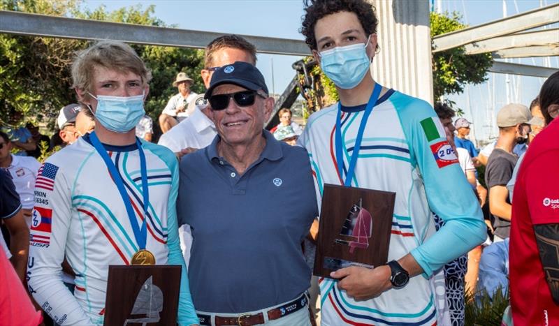 North Technology Group CEO Tom Whidden, with this grandson, Thomas Whidden, and Freddie Parkin. Whidden/Parkin are the 420 U17 World Champions. - photo © Andrea Lelli