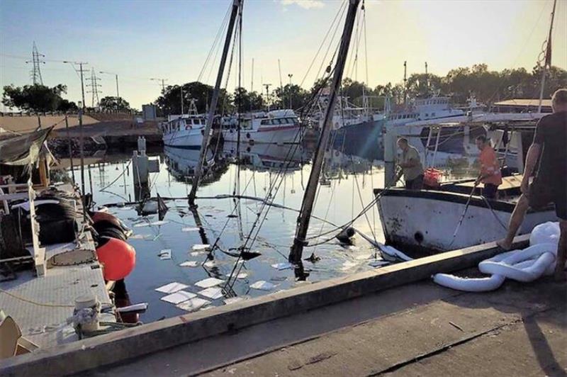 The Anniki's masts protrude from the water in the Frances Bay Mooring Basin photo copyright ABC Radio Darwin / Conor Byrne taken at 