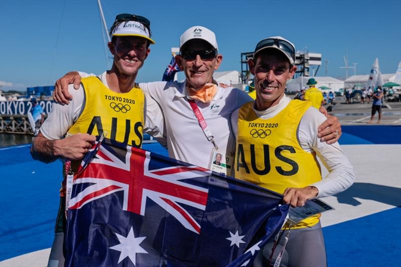 Will Ryan, Victor Kovalenko and Mat Belcher - Tokyo 2020 Olympics - photo © Sailing Energy / World Sailing