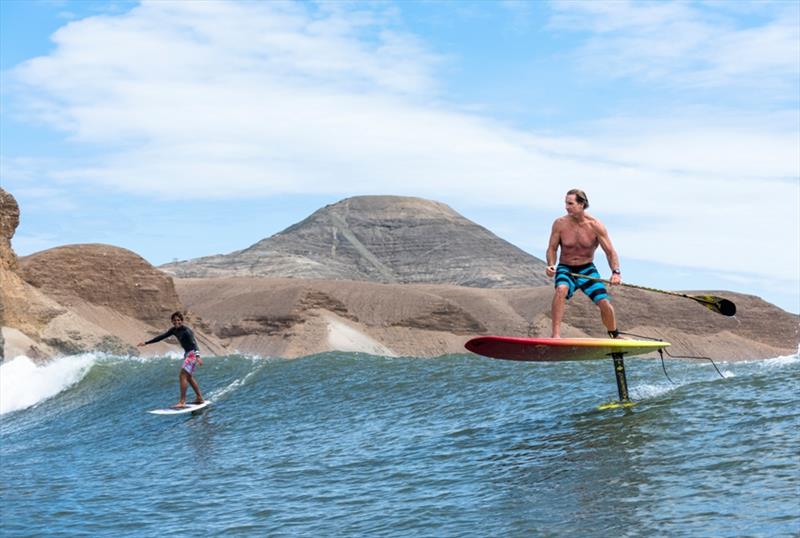 Robby Naish and Kai lenny perform during Robby Naish proyect in Pacasmayo, Peru on May 12, 2017 photo copyright Jean Louis De Heeckeren taken at 