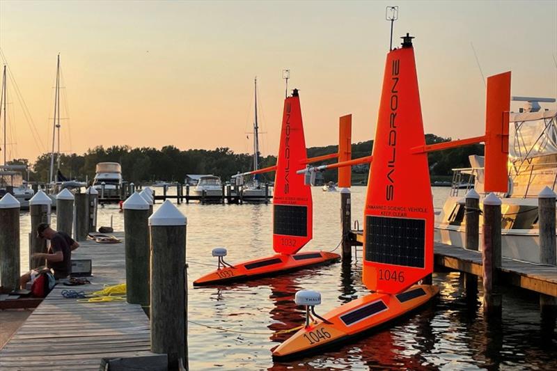 SD 1032 and SD 1046 at the dock in Macatawa, MI, before being deployed to Lake Michigan for the 2021 Great Lakes Fisheries mission photo copyright Saildrone taken at 
