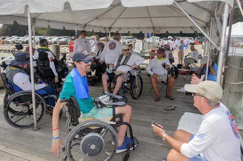 Sailors waiting under the tent for wind day 1 Clagett Regatta and U.S. Para Sailing Championships photo copyright Clagett Regatta - Andes Visual taken at 