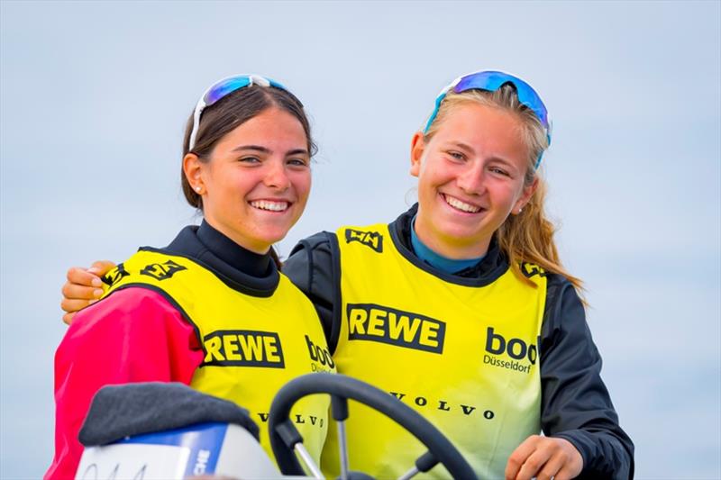 You can't get more radiant than that: World Championship sixth, Kieler Woche winners and qualified for the ISAF Worlds: the 420 team of Lilli Zellmer (left) and Franziska Steinlein photo copyright Sascha Klahn taken at Kieler Yacht Club