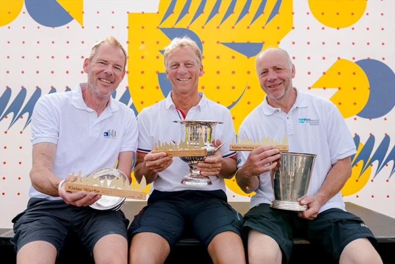 49 Kieler Woche victories on one podium (from left): Heiko Kröger, on top for the twelfth time in the 2.4mR, 505 helmsman Wolfgang Hunger with twice as many triumphs and his bowman Holger Jess, who won 13 times. - photo © Sascha Klahn