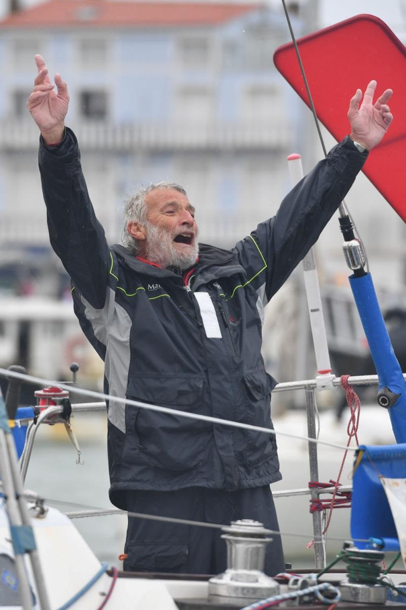 Jean-Luc Van Den Heede celebrates winning the GGR2018 photo copyright Global Solo Challenge taken at 