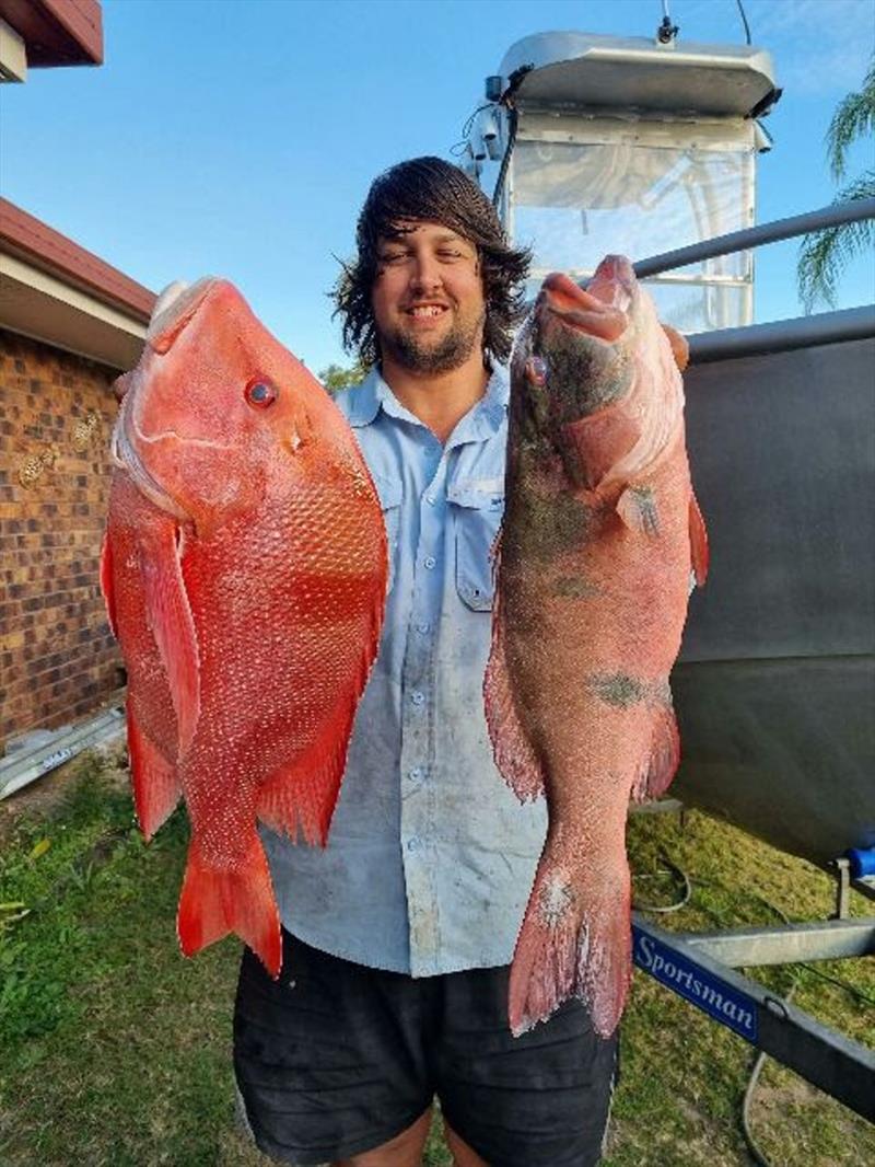 The perfect double header! Matty displaying two of the tastiest eating fish in the ocean, however they both will be part of the many NO TAKE species during the coral reef fin fish closure photo copyright Fisho's Tackle World taken at 