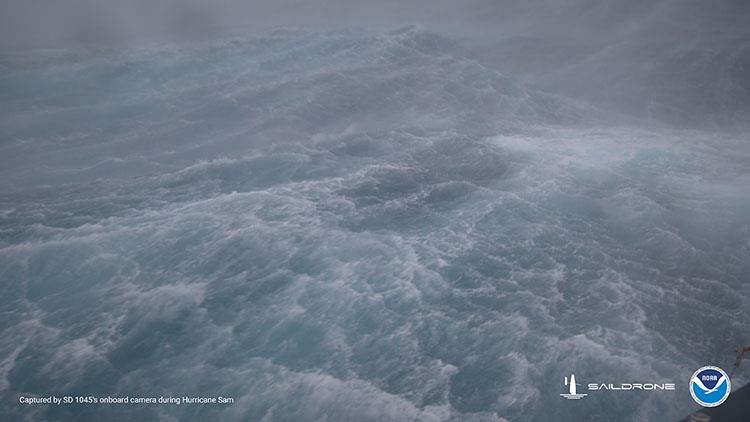 Rough sea state inside Hurricane Sam showing wind-swept saves and large swells, captured by SD 1045's onboard camera on Sept. 30, 2021 photo copyright Saildrone taken at 