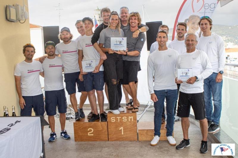 The podium of the final event of the Melges 24 European Sailing Series 2021 in Trieste - 1. Black Seal GBR822, 2. Melgina, 3. White Room GER677 - Trieste, Italy - photo © Michele Rocco