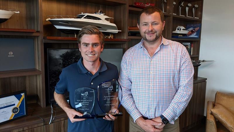 BIA Chairman NSW State Council Adam Smith makes the presentation to Doug Allan of a trophy, certificate and a $500 voucher for tools - photo © Boating Industry Association