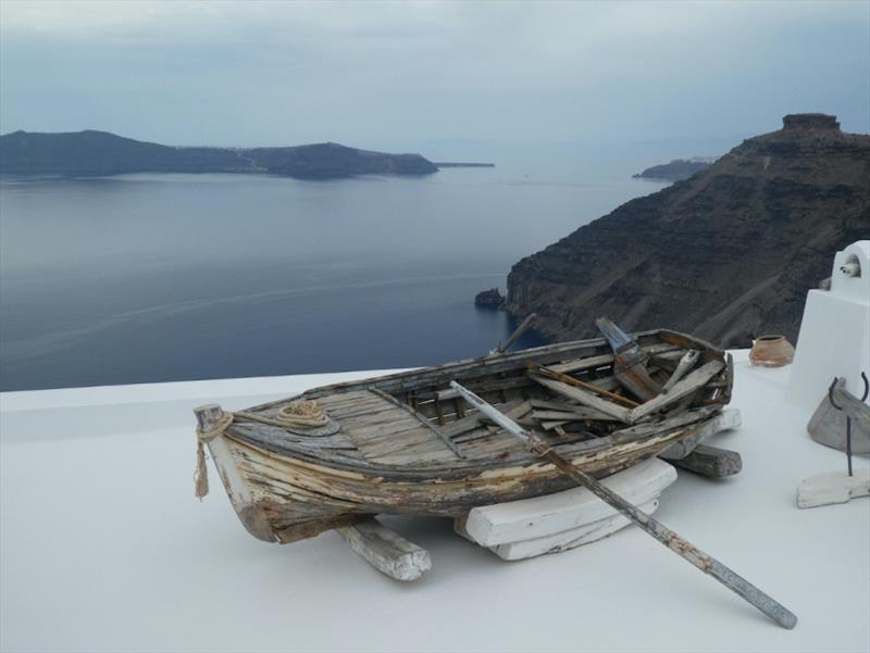 High Tide Santorini Red Roo is over on the island at the top of the picture near the white path just visible photo copyright SV Red Roo taken at 