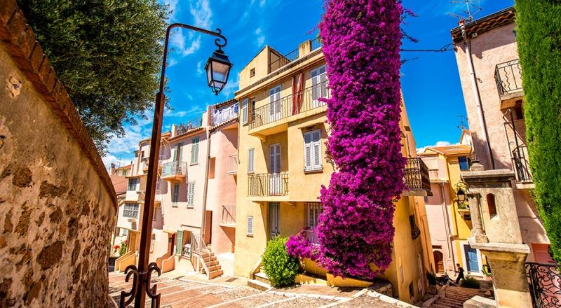Beautiful residential buildings with colonial architecture with big flower bush in Cannes city in French riviera photo copyright Outer Reef Yachts taken at 