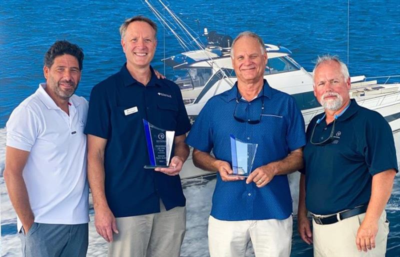 The team from Emerald Pacific Yachts accepting the International Dealership of the Year and Event Excellence by a Dealership awards. (L to R) Riviera's Chris McCafferty, Emerald Pacific Yachts' Brett Aggen and Randy Buckell and Riviera's Rob Scott photo copyright Riviera Australia taken at 
