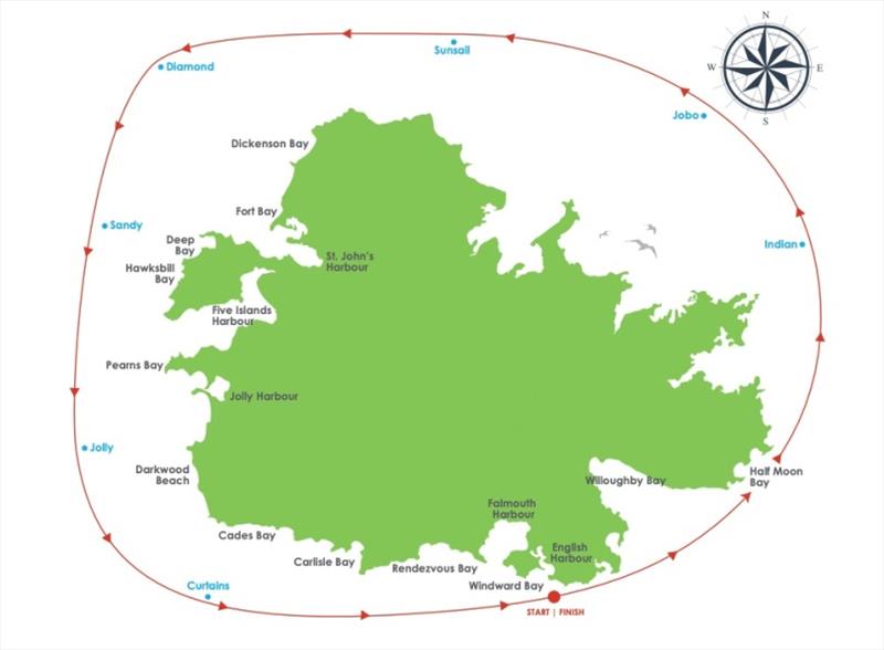 Peters & May Round Antigua Race course map photo copyright Antigua Sailing Week taken at Antigua Yacht Club