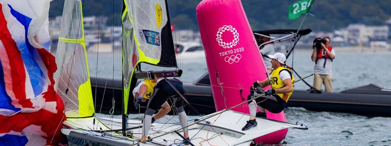 OBS camera man working on the 49er course - Tokyo2020 - photo © Sailing Energy