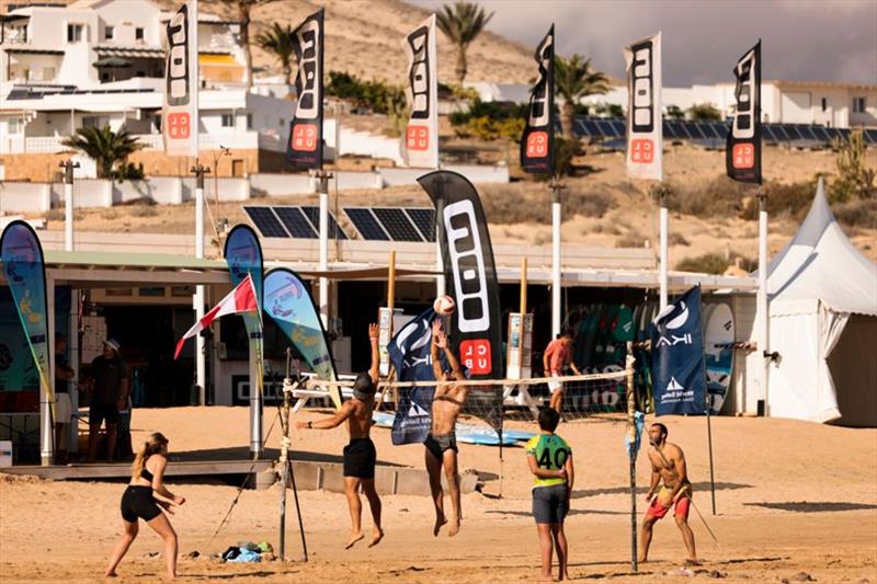 Beach volley ball under the postponement flag - 2021 KiteFoil World Series Fuerteventura day 1 photo copyright IKA Media / Sailing Energy taken at 