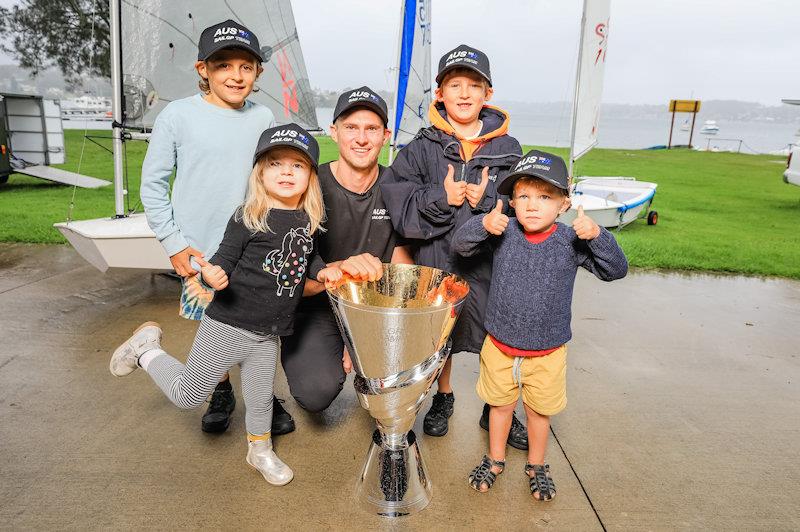 Kyle Langford and the kids the Lake Macquarie SailGP Regional Trophy Tour photo copyright Salty Dingo taken at Wangi RSL Amateur Sailing Club