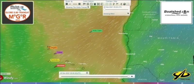 Fleet finally catching trade winds after 12 days of patchy winds along the African coast. Sailors now sailing west in tropical weather and steady winds, leaving Cabo Verde  and Jim Schofield (Ireland) with his Molly Claire behind photo copyright G580T taken at 