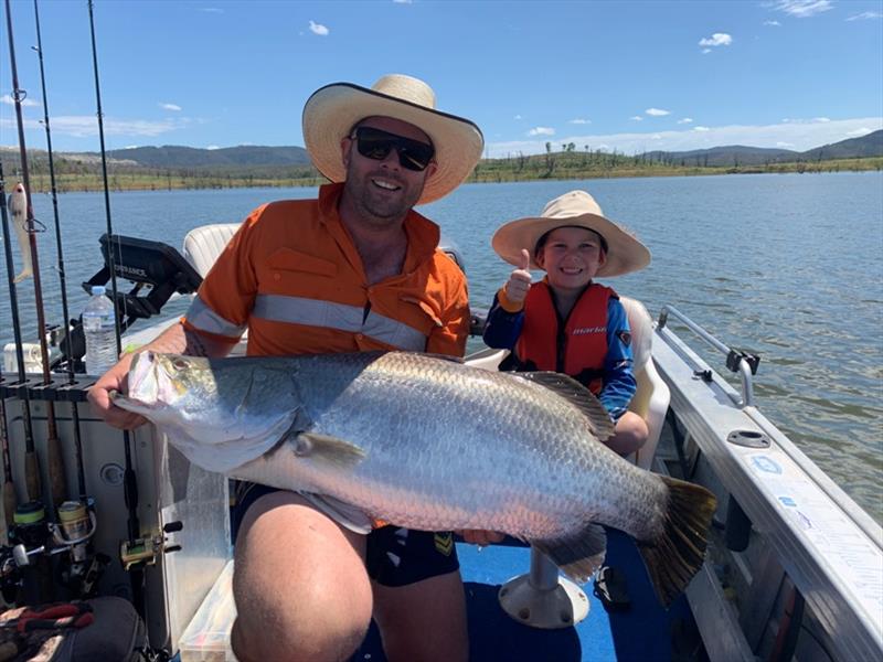 Young Kade was absolutely stoked with his 114cm barra that he trolled up at Lake Callide. That's a bloody impressive effort for a 6 year old, great job young fella! - photo © Fisho's Tackle World