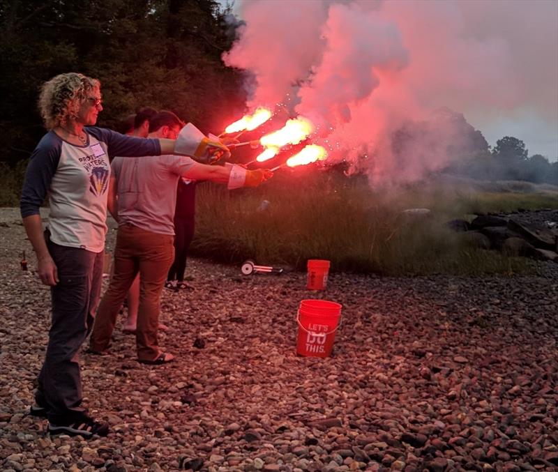 At hands-on Safety-at-Sea courses prior to the Bermuda Race, Life Raft   Survival Equipment provides flares, life rafts, and other equipment for training sailors. - photo © Mark Lenci