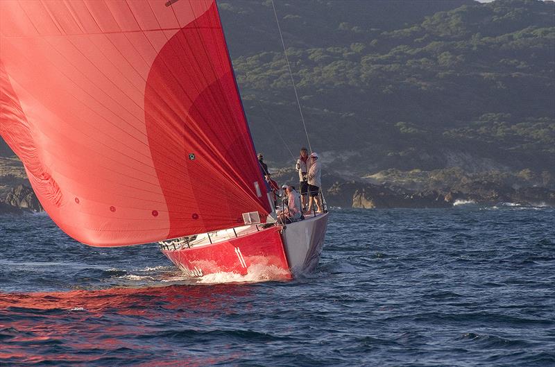 The then Scarlet Runner (R/P 52) off Bold Head at the South Eastern end of King Island photo copyright John Curnow taken at King Island Boat Club