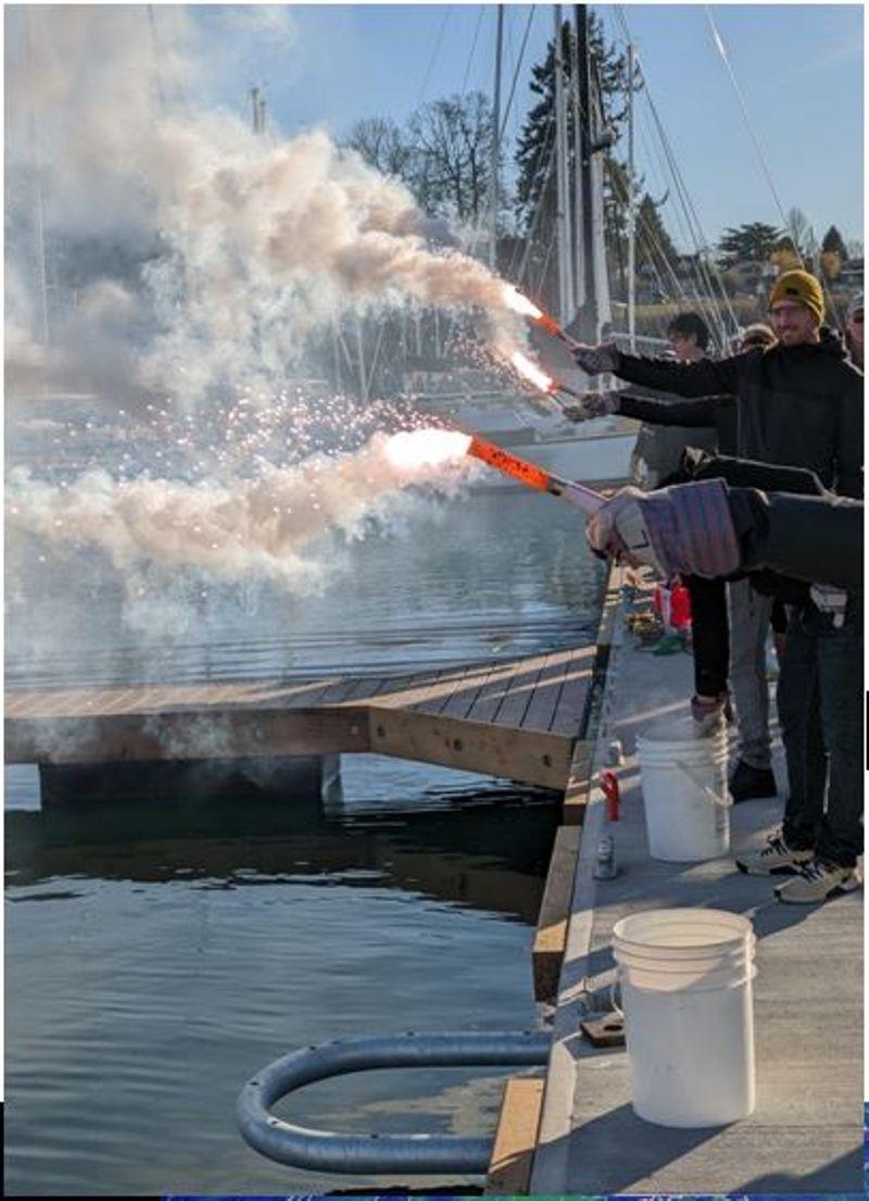 Offshore Personal Survival Course; Handheld Flares training February 2022 photo copyright Charlotte Gann taken at Royal Vancouver Yacht Club