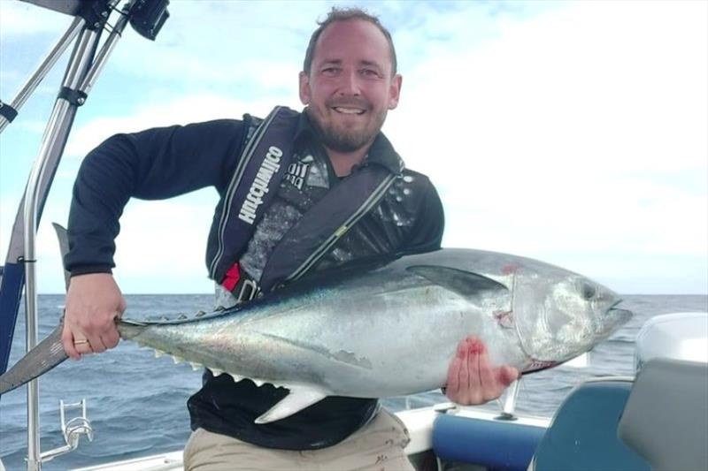 Rod Smith with a nice blue photo copyright Spot On Fishing Hobart taken at 