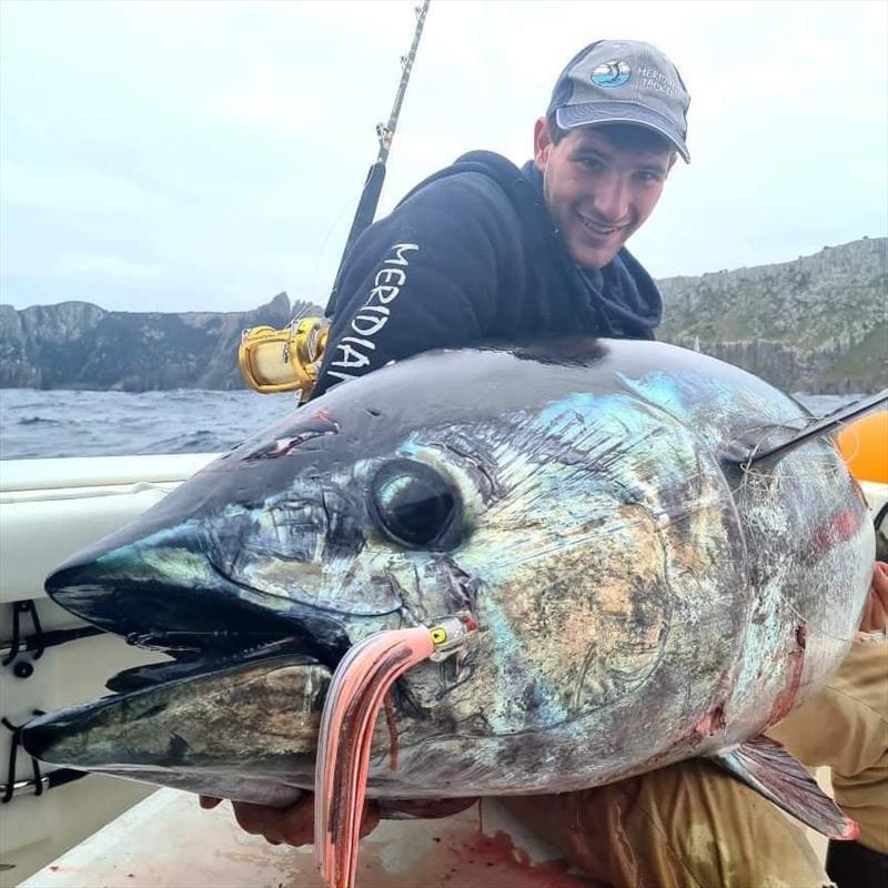 Antony Suttil with a 72kg Bluefin caught on 24kg Line and 25min fight photo copyright Spot On Fishing Hobart taken at 