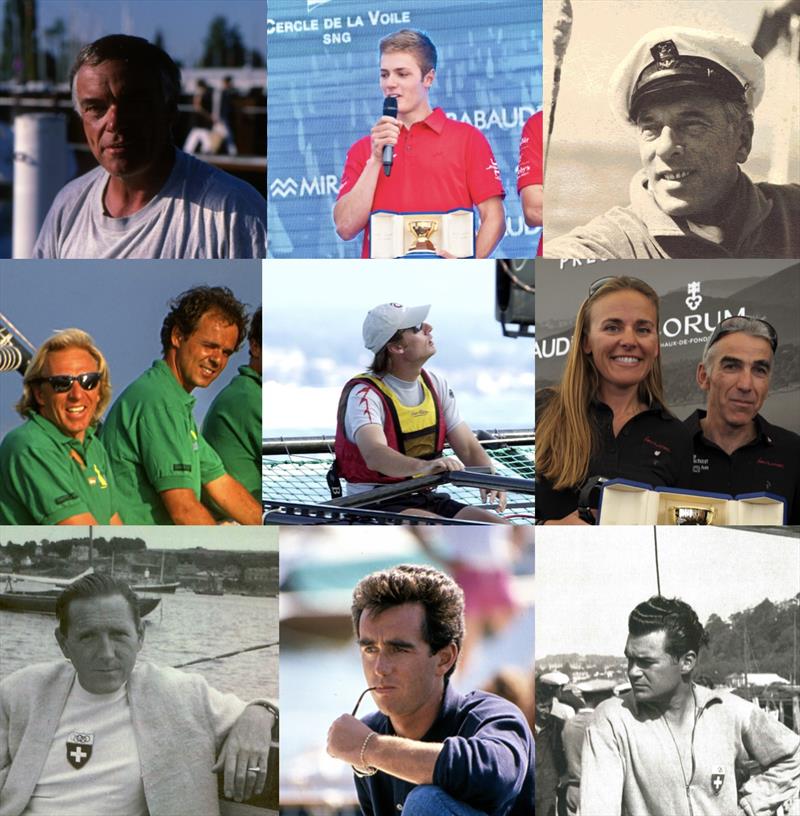 Great winners in Bol d'Or history. (Top to Bottom, Left to Right) Philippe Durr, Sébastien Schneiter, Louis Noverraz, Edouard Kessi and Gérard Gautier, Ernesto Bertarelli, Dona Bertarelli and Christian Wahl, André Firmenich, Loïck Peyron, Henri Copponex. - photo © Bol d'Or Mirabaud