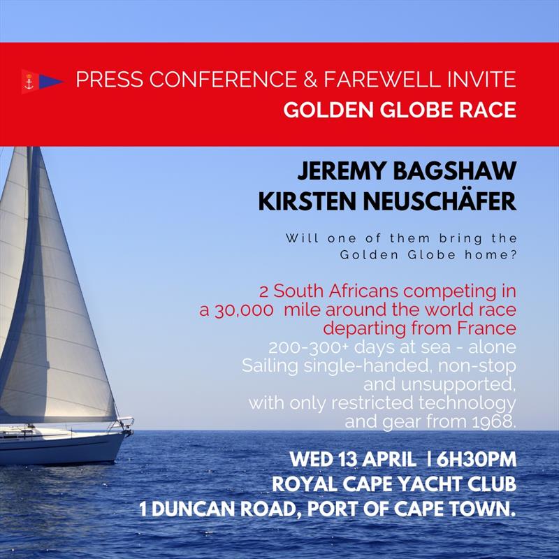 Join us at Royal Cape Yacht Club -  Farewell and press conference for Jeremy Bagshaw and Kirsten Neuschafer - Golden Globe 2022 photo copyright Royal Cape Yacht Club taken at Royal Cape Yacht Club