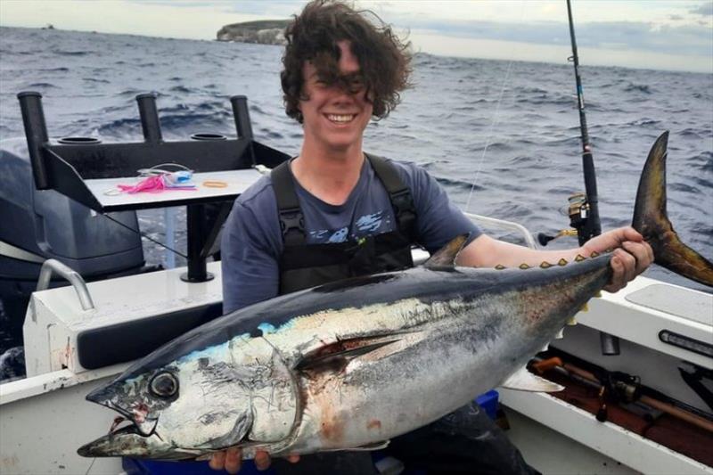 Matthew Williams With a good Bluefin. - photo © Spot On Fishing Hobart