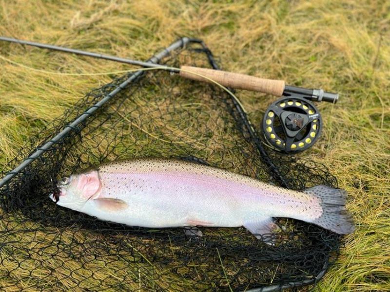 Ange Bradshaw Caught her first fish on fly, at Bradys white water on a black wooly Bugger. - photo © Spot On Fishing Hobart