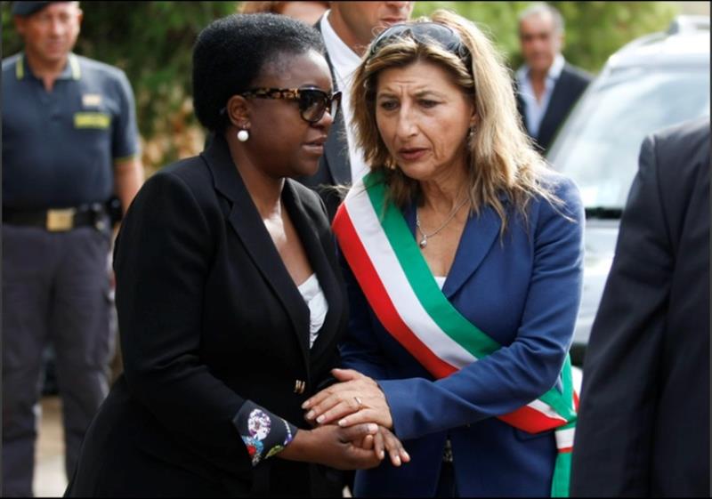 Lampedusa Mayor Giusi Nicolini (right), awarded for her work with migrants, meets Italy's then-Integration minister Ceclie Kyenge in 2013 photo copyright Antonio Parrinello / Reuters taken at 