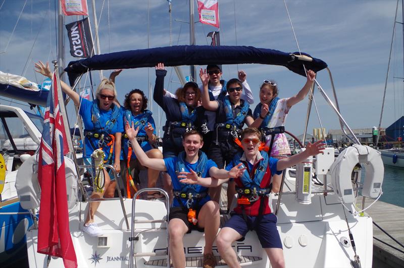 The Trust race crew, Round the Island Race 2019 (including Jessica Plumb – centre back in a dark blue sweater) photo copyright Ellen MacArthur Cancer Trust taken at 