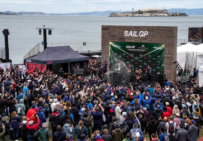 Australia SailGP Team lift the trophy after winning The Championship on Race Day 2 of San Francisco SailGP, Season 2 photo copyright Adam Warner for SailGP taken at 